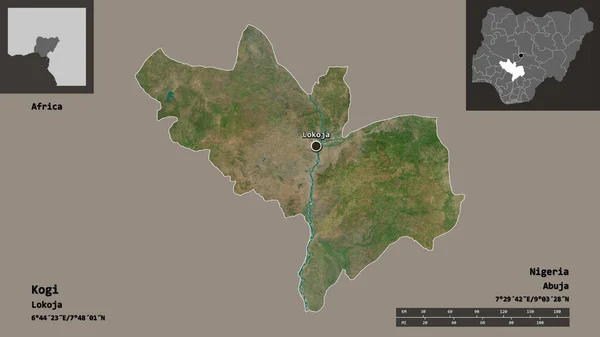 Форма Коги Штат Нигерия Столица Шкала Расстояний Предварительные Просмотры Метки — стоковое фото