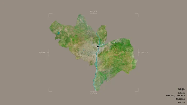 尼日利亚科吉州的一个地区 在一个地理参考方块中被隔离在坚实的背景下 卫星图像 3D渲染 — 图库照片