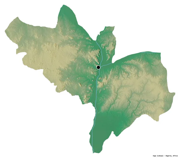 Shape Kogi State Nigeria Its Capital Isolated White Background Topographic — Stock Photo, Image