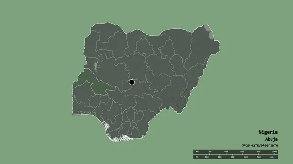 Die Ungesättigte Form Nigerias Mit Seiner Hauptstadt Der Wichtigsten Regionalen — Stockfoto