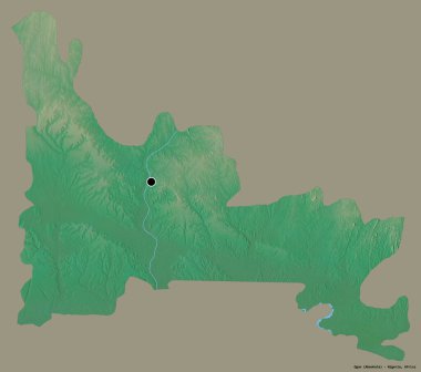 Nijerya eyaleti Ogun 'un şekli, sermayesi katı renk arka planında izole edilmiş. Topografik yardım haritası. 3B görüntüleme