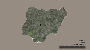 Başkenti, ana bölgesel bölünmesi ve ayrılmış Ondo bölgesi ile Nijerya 'nın dejenere edilmiş şekli. Etiketler. Uydu görüntüleri. 3B görüntüleme
