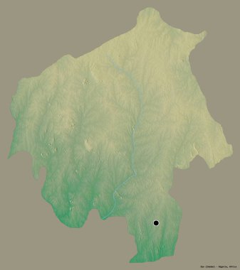 Nijerya eyaleti Oyo 'nun şekli, sermayesi katı renk arka planında izole edilmiş. Topografik yardım haritası. 3B görüntüleme