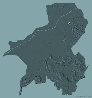 Nijerya devleti Taraba 'nın şekli, sermayesi katı renk arka planında izole edilmiş. Renkli yükseklik haritası. 3B görüntüleme