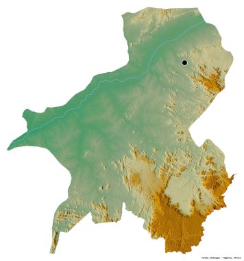 Beyaz arka planda sermayesi izole edilmiş, Nijerya devleti Taraba 'nın şeklidir. Topografik yardım haritası. 3B görüntüleme