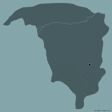 Yobe 'nin şekli, Nijerya eyaleti, başkenti katı renk arka planında izole edilmiş. Renkli yükseklik haritası. 3B görüntüleme