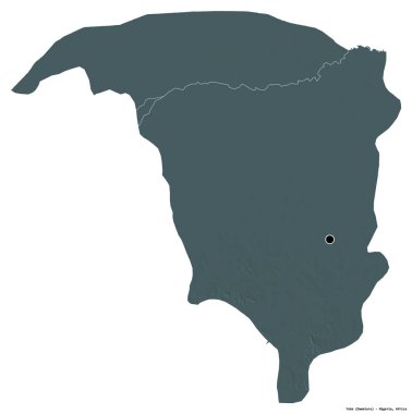 Yobe 'nin şekli, Nijerya eyaleti, başkenti beyaz arka planda izole edilmiş. Renkli yükseklik haritası. 3B görüntüleme