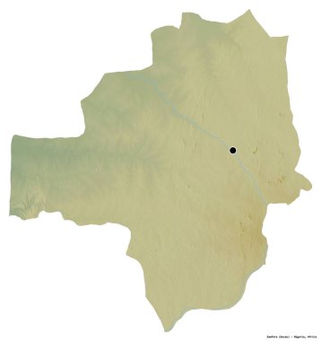 Zamfara 'nın şekli, Nijerya eyaleti, başkenti beyaz arka planda izole edilmiş. Topografik yardım haritası. 3B görüntüleme
