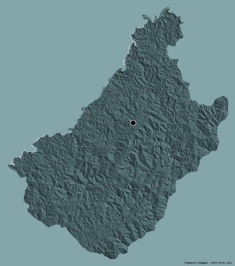 Kuzey Kore 'nin Chagang-do eyaleti, başkenti katı bir renk arkaplanı ile izole edilmiştir. Renkli yükseklik haritası. 3B görüntüleme