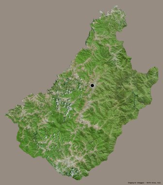 Kuzey Kore 'nin Chagang-do eyaleti, başkenti katı bir renk arkaplanı ile izole edilmiştir. Uydu görüntüleri. 3B görüntüleme