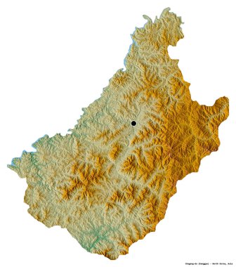Kuzey Kore 'nin Chagang-do eyaleti, başkenti beyaz arka planda izole edilmiştir. Topografik yardım haritası. 3B görüntüleme
