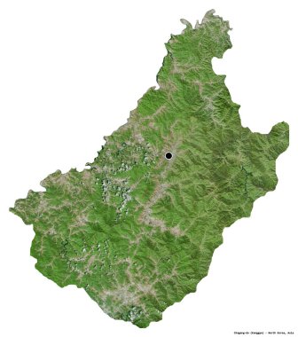 Kuzey Kore 'nin Chagang-do eyaleti, başkenti beyaz arka planda izole edilmiştir. Uydu görüntüleri. 3B görüntüleme