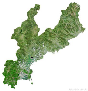 Kuzey Kore eyaleti Hamgyong-namdo 'nun beyaz arka planda bulunan başkenti. Uydu görüntüleri. 3B görüntüleme