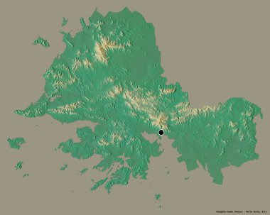 Kuzey Kore 'nin başkenti Hwanghae-namdo' nun katı renk arkaplanı ile izole edilmiş hali. Topografik yardım haritası. 3B görüntüleme