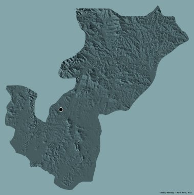Kaesong 'un şekli, Kuzey Kore' nin özel idari bölgesi, başkenti katı bir renk arkaplanı ile izole edilmiş. Renkli yükseklik haritası. 3B görüntüleme