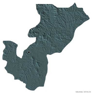 Kaesong 'un şekli, Kuzey Kore' nin özel idari bölgesi, başkenti beyaz arka planda izole edilmiş. Renkli yükseklik haritası. 3B görüntüleme