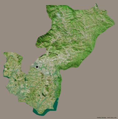 Kaesong 'un şekli, Kuzey Kore' nin özel idari bölgesi, başkenti katı bir renk arkaplanı ile izole edilmiş. Uydu görüntüleri. 3B görüntüleme