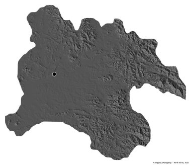 P 'yongyang' ın şekli, Kuzey Kore 'nin özel şehri, başkenti beyaz arka planda izole edilmiş. Çift seviyeli yükseklik haritası. 3B görüntüleme
