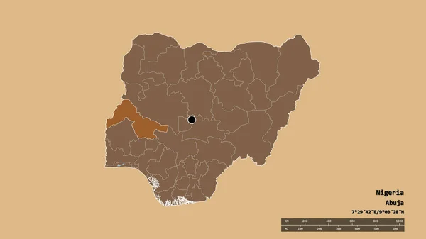 以首都 主要区域分部和分离的Kwara地区为首都的尼日利亚的绝望状态 有规律的纹理的组成 3D渲染 — 图库照片