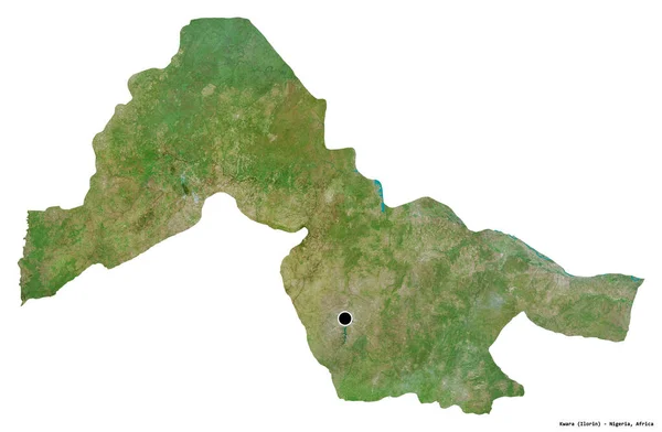 尼日利亚克瓦拉州的形状 首府被白色背景隔离 卫星图像 3D渲染 — 图库照片