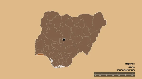 나이지리아의 분할과 라고스 지역을 황폐화 나이지리아의 모습이다 라벨이요 규칙적으로 텍스처의 — 스톡 사진