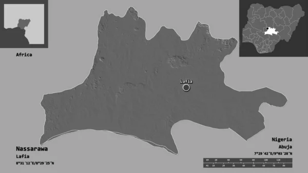 Shape Nassarawa State Nigeria Its Capital Distance Scale Previews Labels — Stock Photo, Image