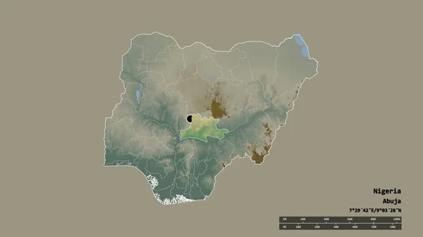 Desaturerad Form Nigeria Med Dess Huvudstad Huvudsakliga Regionala Uppdelning Och — Stockfoto