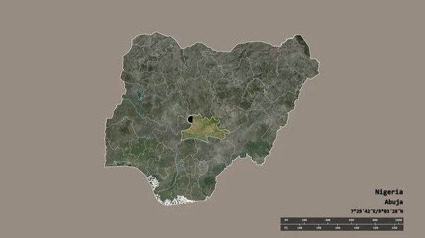 主要な地域部門 分離されたナサラワ地域でナイジェリアの荒廃した形 ラベル 衛星画像 3Dレンダリング — ストック写真