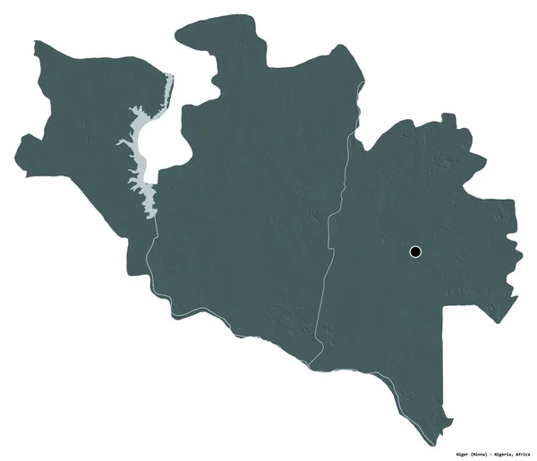 Form Niger Delstaten Nigeria Med Dess Huvudstad Isolerad Vit Bakgrund — Stockfoto
