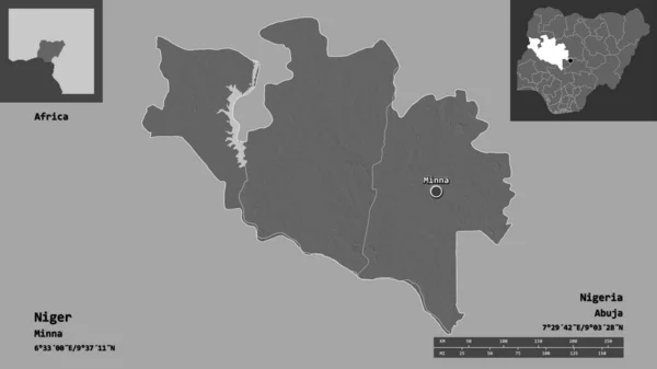 Форма Нигера Штата Нигерия Столицы Шкала Расстояний Предварительные Просмотры Метки — стоковое фото
