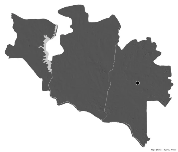 Kształt Nigru Stanu Nigeria Stolicą Odizolowaną Białym Tle Dwupoziomowa Mapa — Zdjęcie stockowe