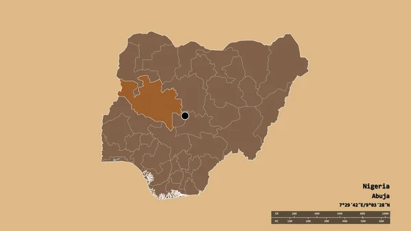 Die Ungesättigte Form Nigerias Mit Seiner Hauptstadt Der Wichtigsten Regionalen — Stockfoto