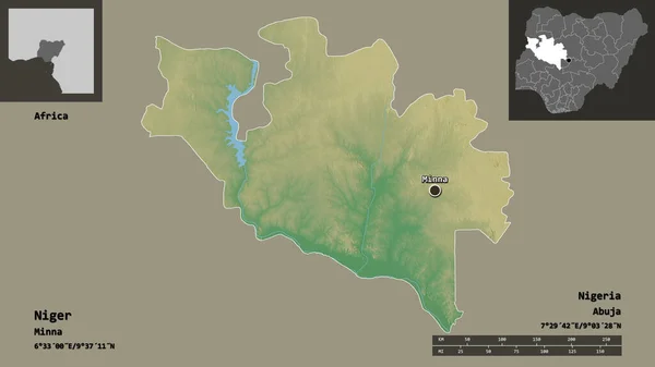 Форма Нигера Штата Нигерия Столицы Шкала Расстояний Предварительные Просмотры Метки — стоковое фото