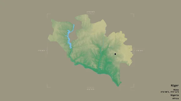 尼日尔河流域 尼日利亚的一个州 在一个地理参考方块中 背景坚实 与世隔绝 地形浮雕图 3D渲染 — 图库照片