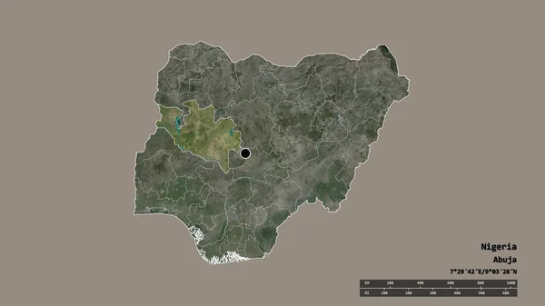 Nigéria Kiszáradt Alakja Fővárosával Regionális Részlegével Szétválasztott Nigeri Területtel Címkék — Stock Fotó
