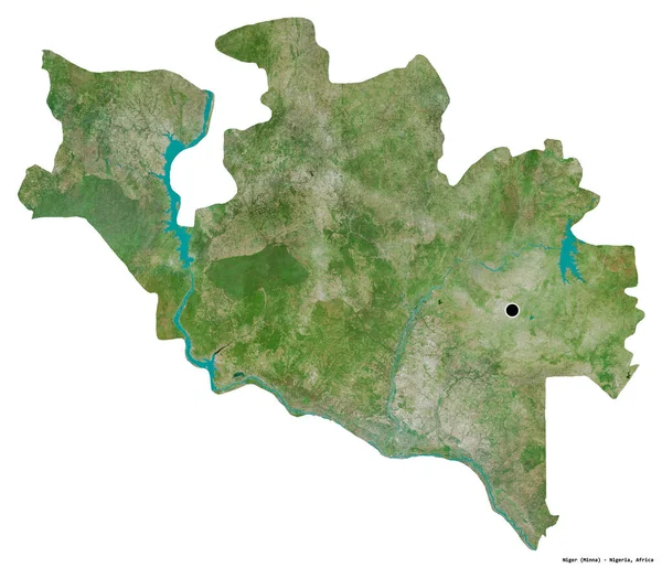 Shape Niger State Nigeria Its Capital Isolated White Background Satellite — Stock Photo, Image