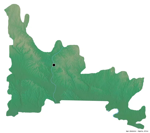 Форма Огуна Штат Нігерія Столицею Ізольованою Білому Тлі Карта Рельєфу — стокове фото