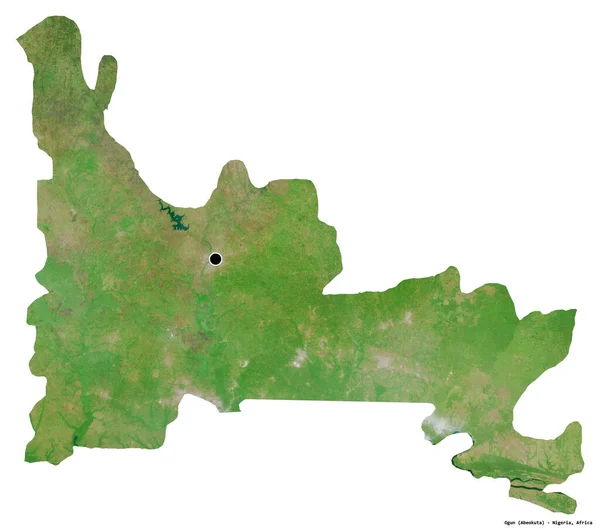 Shape Ogun State Nigeria Its Capital Isolated White Background Satellite — Stock Photo, Image