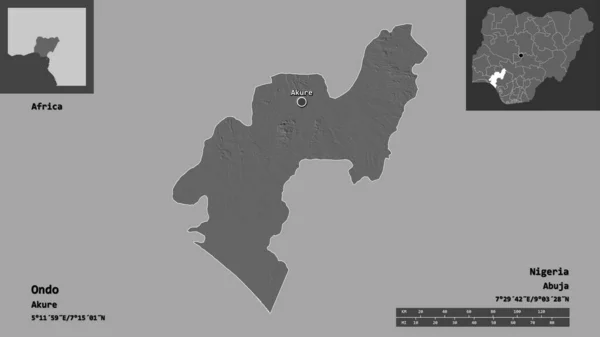 Форма Ондо Штат Нигерия Столица Шкала Расстояний Предварительные Просмотры Метки — стоковое фото