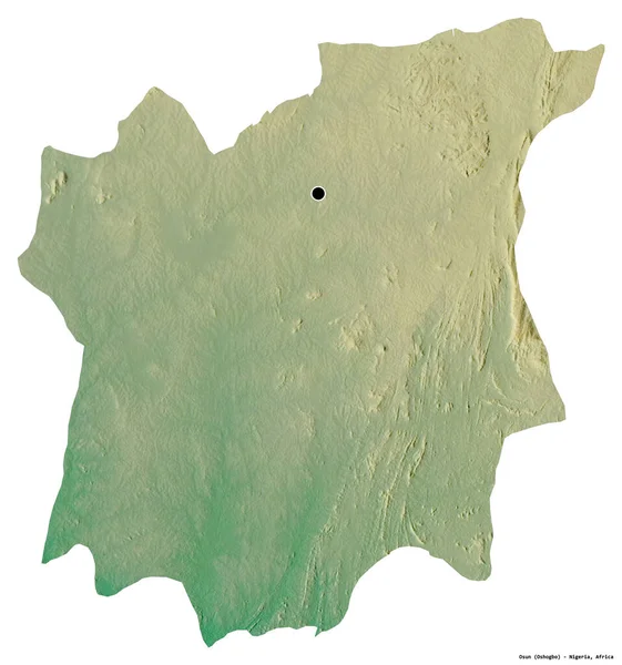 Shape Osun State Nigeria Its Capital Isolated White Background Topographic — Stock Photo, Image