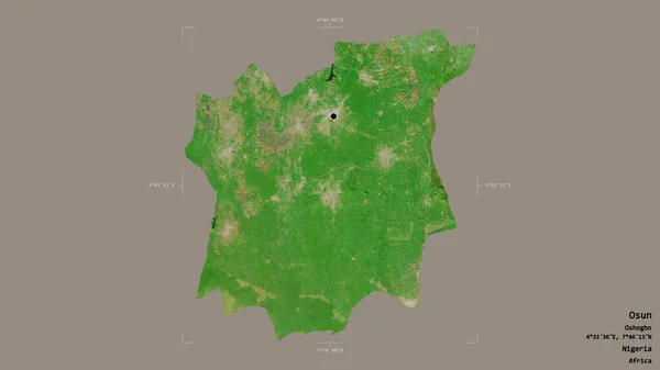 尼日利亚奥孙州的一个地区 在一个地理参考方块中 背景坚实 与世隔绝 卫星图像 3D渲染 — 图库照片