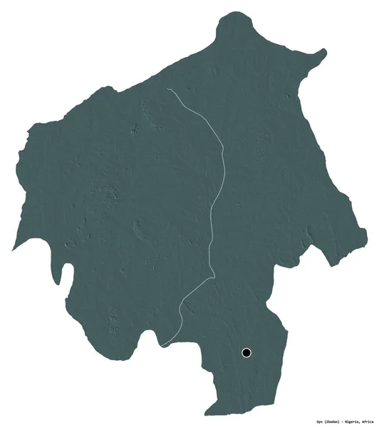 尼日利亚奥约州的形状 首府被白色背景隔离 彩色高程图 3D渲染 — 图库照片
