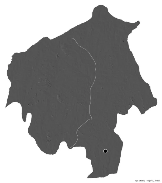 Kształt Oyo Stan Nigeria Stolicą Odizolowaną Białym Tle Dwupoziomowa Mapa — Zdjęcie stockowe