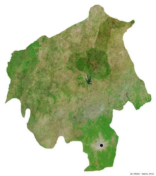 尼日利亚奥约州的形状 首府被白色背景隔离 卫星图像 3D渲染 — 图库照片