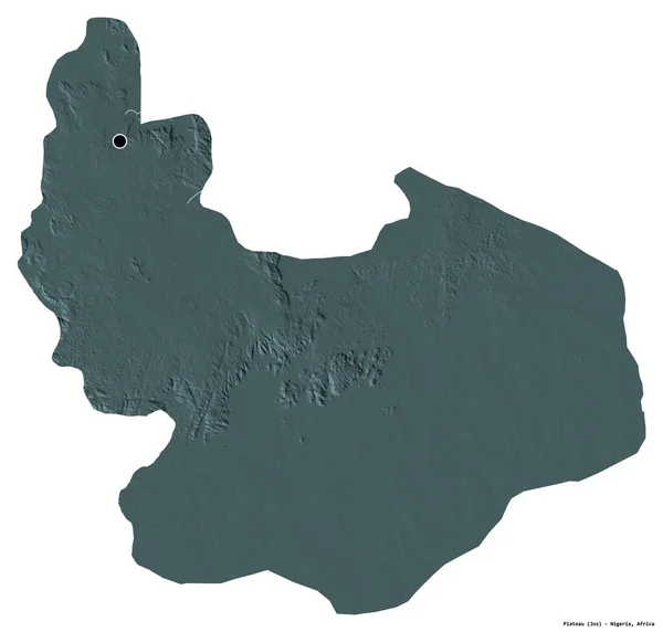Kształt Płaskowyżu Stan Nigeria Stolicą Odizolowaną Białym Tle Kolorowa Mapa — Zdjęcie stockowe