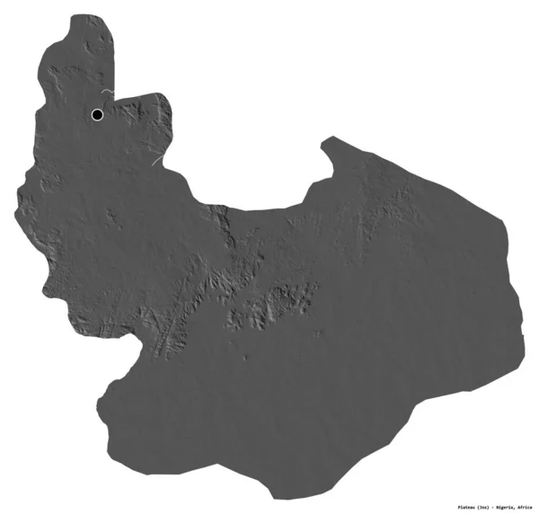 Kształt Płaskowyżu Stan Nigeria Stolicą Odizolowaną Białym Tle Dwupoziomowa Mapa — Zdjęcie stockowe