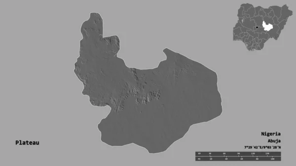Форма Плато Штат Нігерія Столицею Ізольованою Твердому Тлі Масштаб Відстаней — стокове фото