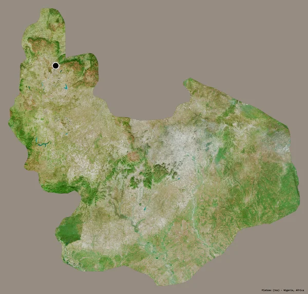 尼日利亚州的高原形状 其首都被隔离在一个坚实的色彩背景上 卫星图像 3D渲染 — 图库照片