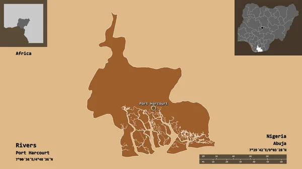 Form Floder Delstaten Nigeria Och Dess Huvudstad Avståndsskala Förhandsvisningar Och — Stockfoto