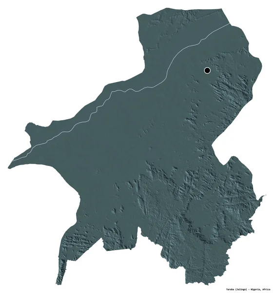尼日利亚塔拉巴州的形状 首府被白色背景隔离 彩色高程图 3D渲染 — 图库照片